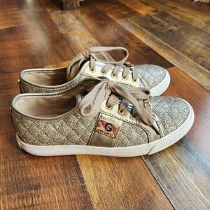 G by Guess Gold Quilted Fashion Sneaker Athletic Shoes Women's 7.5 Glam Preppy